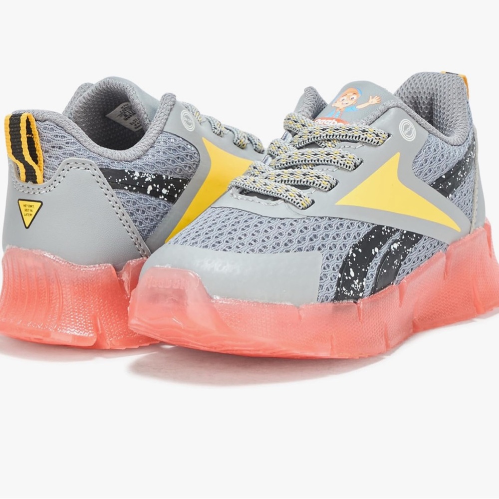 Reebok Kids Gray and Yellow Sneakers with Pink Soles